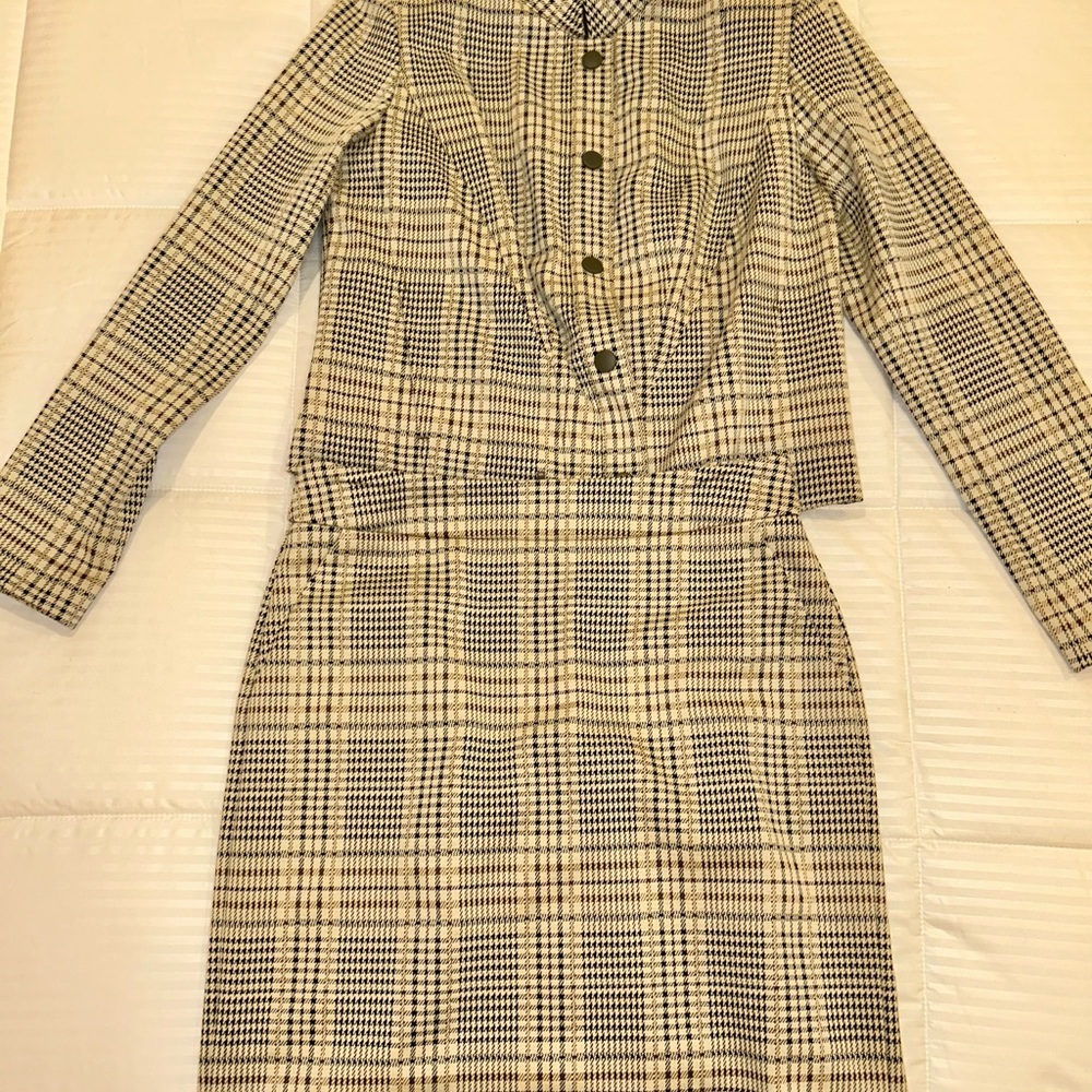 CAbi Cream and Brown Long Sleeve Sheath Jumpsuit